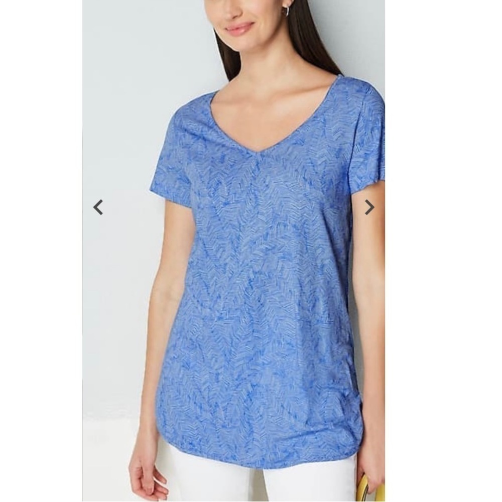 J. Jill Cotton and Tencel Modal Shirttail Tunic Top Tall Blue Palm Print NWT